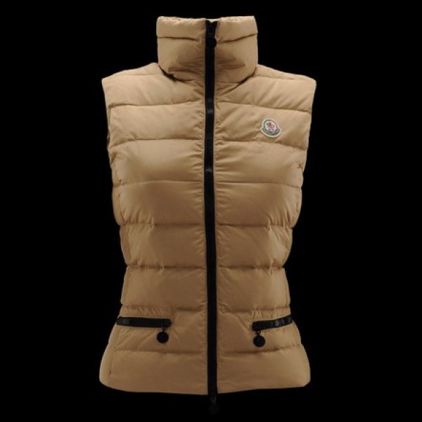 Moncler Breve Khaki maniche collo alto e cinturino delle Donna di modo gilet uscita